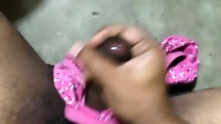 Alone boy caught masturbating with bra and panty.