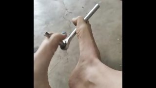 Playing with tools with my feet and long toes