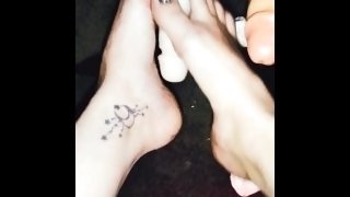 Double dildo footjob from thirsty milf