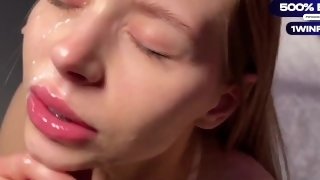 Cumshot compilation on face of Californiababe