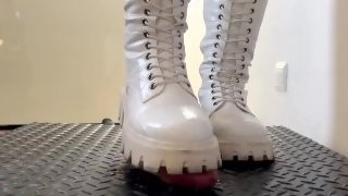 School Friend Crushing and Marching in Painful White Snow Boots - Bootjob, Ballbusting, CBT
