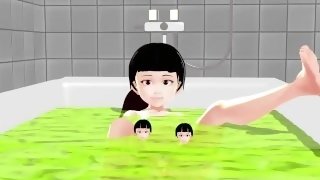 Cocoa Anime girl takes it all off in the bathtub.