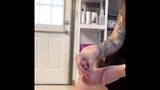 BBW stepmom MILF lotions up feet after bath your POV