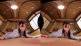 Busty Asian Japanese in glasses in POV VR hardcore - cowgirl sex