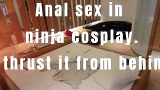 Seduce men with lewd cosplay. A man penetrates his anus at a hotel.