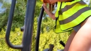 Natural Tits Hot Sexy Blond Public Masturbation At Construction Site