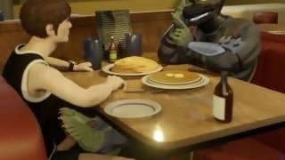Denny's under the table footjob - 3D furry animation