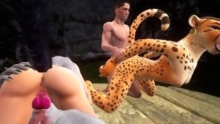 Interracial furry couple swapping that ends in an orgy of squirting orgasms