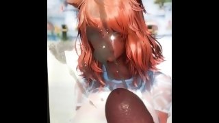 Final Fantasy XIV Cumtribute Miqote love cum on her face