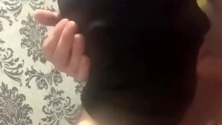 Fucked a girl in the mouth in a leather skirt and blowjob in a mask