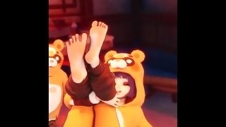 Xiangling From Genshin Impact showing off her soft feet to the camera 120 FPS 3D Animated Onesie