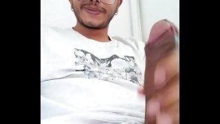 I masturbate my big wet cock while I smile for you, I love being seen