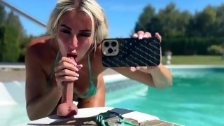 Stepfather almost caught me,watch me cum by the pool!