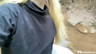 Girlfriend gets a facial in the woods