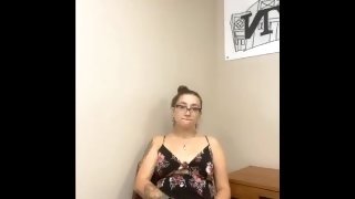 Pretty brunette plays with pussy in dress at worm