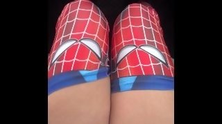 Pulling up my spider girl stocking