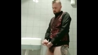 Cumshot in public bathroom