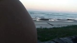 Stepsister peeing at public beach  (risky)