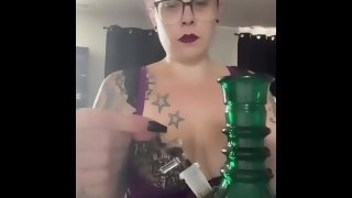 BBW step mom MILF wake and bake 420 bong rips in lingerie