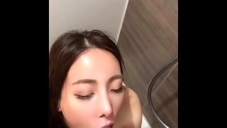 Japanese girl blowjob and tity fuck in the bathroom