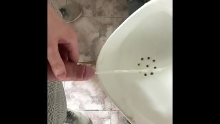 Guy pissed in public office toilet with uncut dick POV