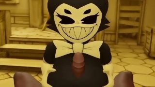 Cum on the face Bendy and the Ink Machine Bendy jerks off a dick with her big breasts for a guy b