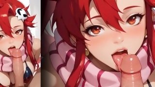 Yoko Littner was embarrassed to see three cocks in her mouth at once