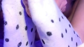 CUSTOM VIDEO! Teen in cute SOCKS cums on dildo