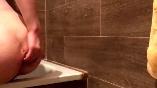 Masked sissy fucks BBC in a bathroom
