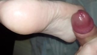 Cumming twice on her filthy soles and licking them clean