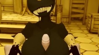 Cum on the face Bendy and the Ink Machine Bendy jerks off a dick with her big breasts for a guy