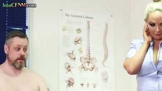 CFNM cougar whores seduce small penis dude in medical room