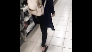 Wife flashes her big tits in public at the hardware store