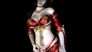 3D cosplay model with sexy tattoo shaking her big boobs