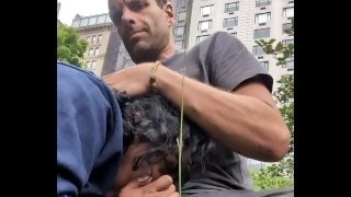 Mid-day Sunday Central Park NYC public deepthroat and gagging