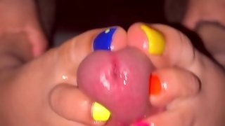 Tickling Toejob footjob with Neon toe nails tease