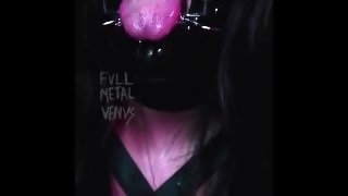 Pierced Goth Slut in Latex Hood Drools In Medical Gag - Spit Fetish