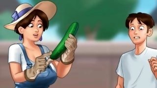 Summertime Saga - Farmer-Girl caught Fucking herself with a huge cucumber - KimmyToons