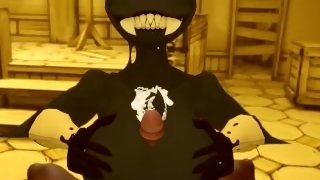 Cum on the face Bendy and the Ink Machine Bendy jerks off a dick with her big breasts for a guy