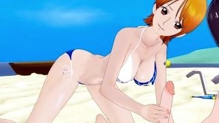 Nami and I have intense sex on the beach. - One Piece Hentai