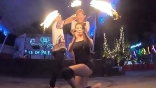 Amateur couple watches a fire show and has hot sex once back in the hotel