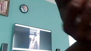 Watching porn and stroking my hard black dick