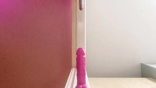 Kara Violet Fucks Two Big Dildos On Her Doorframe