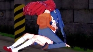 Tsubasa Kazanari and Kanade Amō have intense futanari sex on a deserted street. - Symphogear Hentai